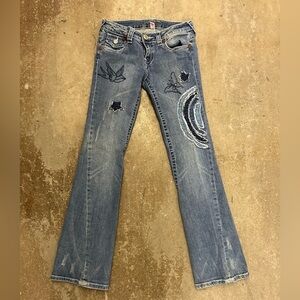 Y2k yag denim low waisted flare jeans with Embroidery Blue Women's Jeans